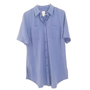 Chicos Women's Blue Tunic Blouse M/8 Slinky Soft Long Shirt NWT Retail $79.50